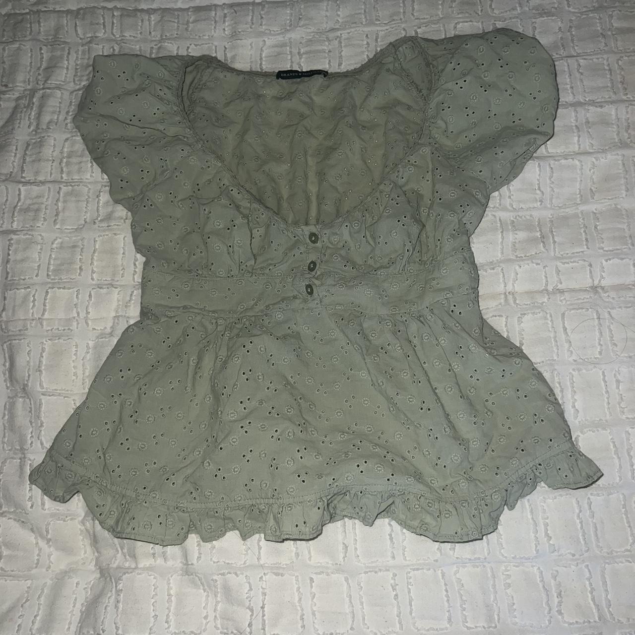 REPOP brandy melville green blair floral eyelet top... Depop