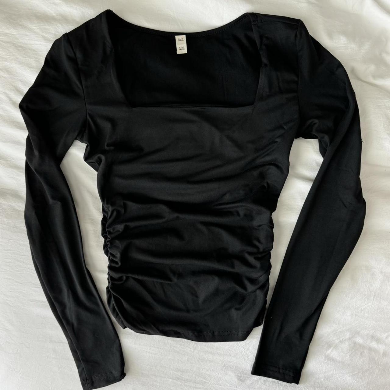 . y2k basic black square neck long sleeve top little... | Depop