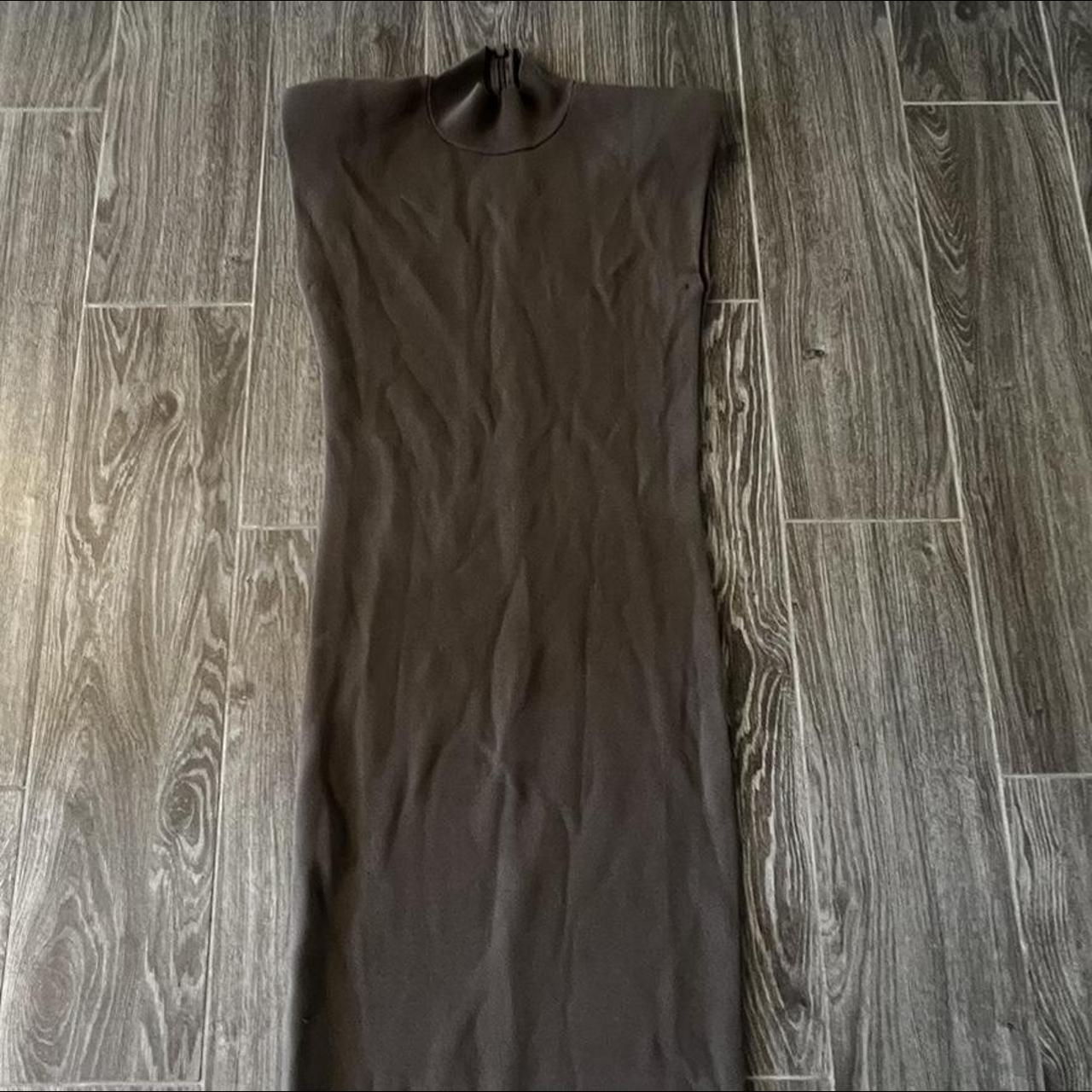 Zara padded shoulder dress Taupe grey Turtle neck... Depop