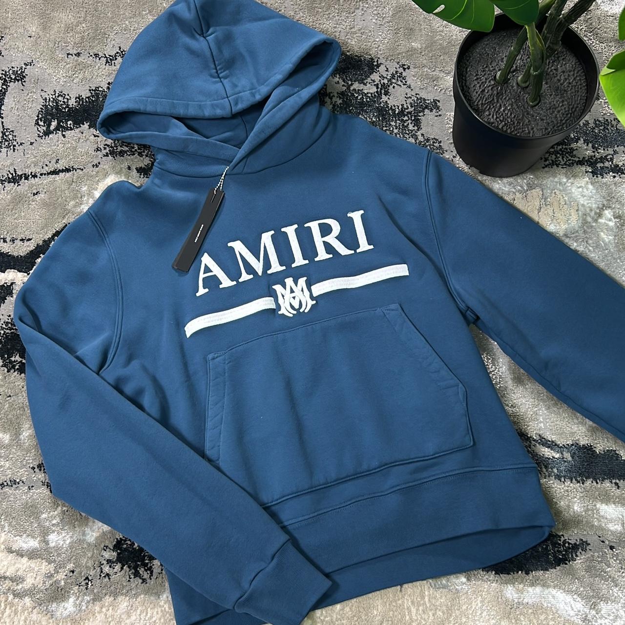 Amiri Men's White and Blue Hoodie | Depop