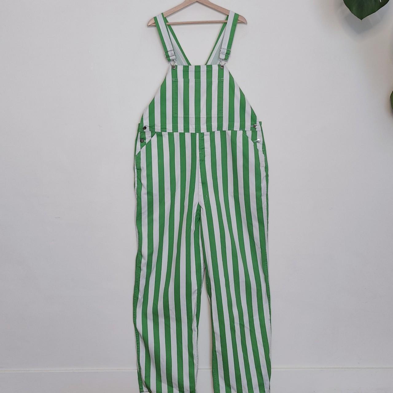 Game Bibs Green & White Striped Overall Bibs