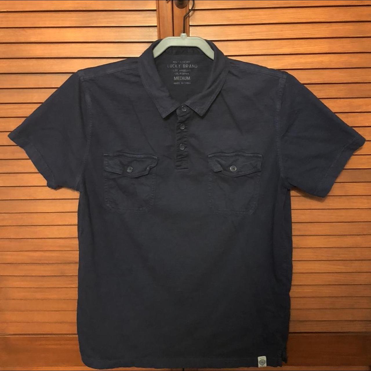 Lucky Brand Men's Navy and Blue Shirt | Depop