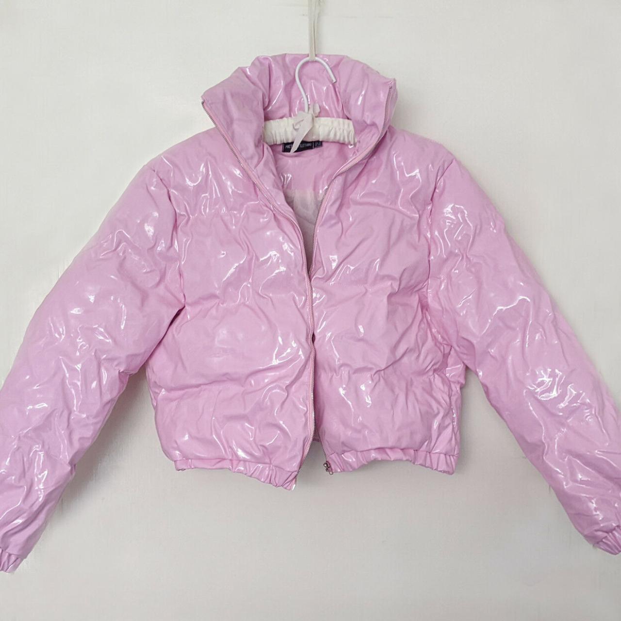 Pink vinyl puffer coat best sale