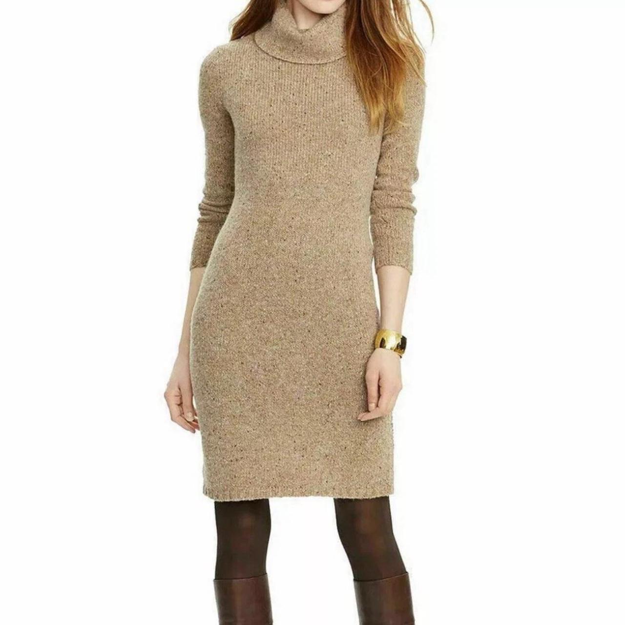 Ralph Lauren Womens Brown Dress Size L Tan Ralph Lauren wool turtleneck dress... | Depop