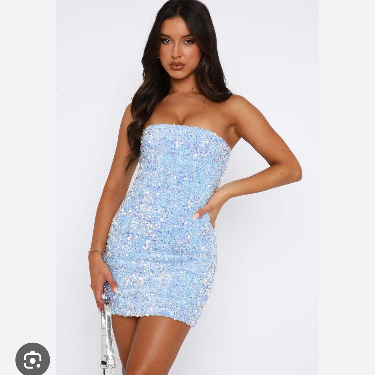 Pia Bodycon Sequin Dress in Silver LUCY IN THE - Depop