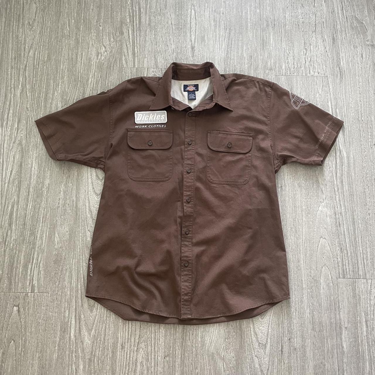 Vintage y2k brown dickies work shirt Sz L Button up... - Depop