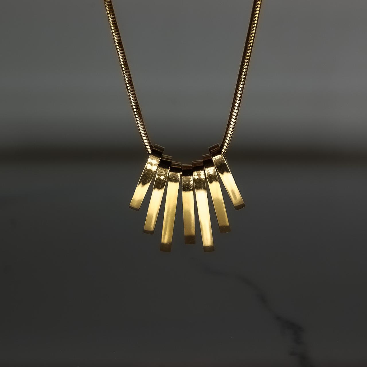 Tassel Charm Necklace in Gold Plated Stainless Steel... - Depop