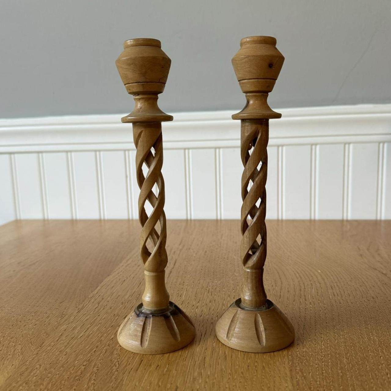 Vintage Olive Wood Candlesticks Twisted olive wood... Depop