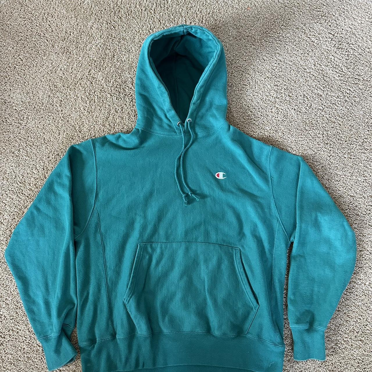 Dark Cyan Champion Hoodie Excellent Condition. Depop