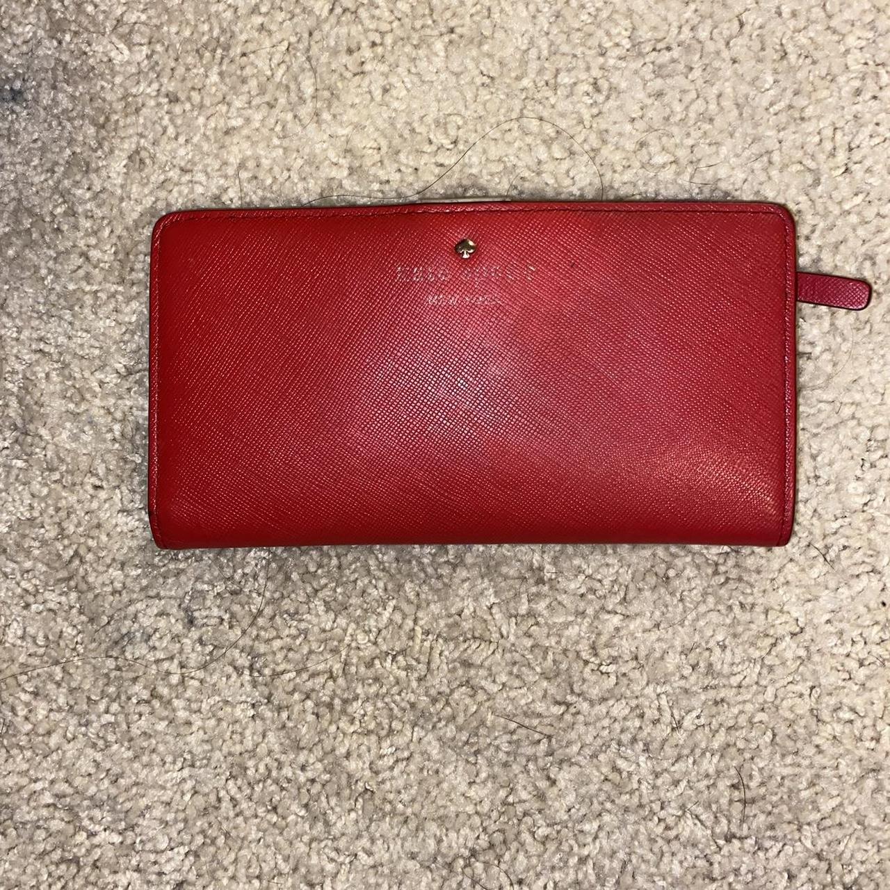 Red Kate Spade long travel wallet Gold zip around - Depop