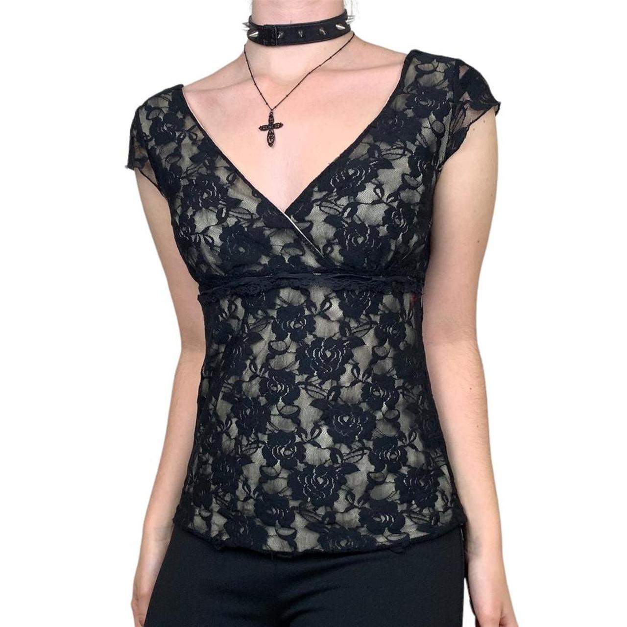 Women's Black and Cream Blouse Depop