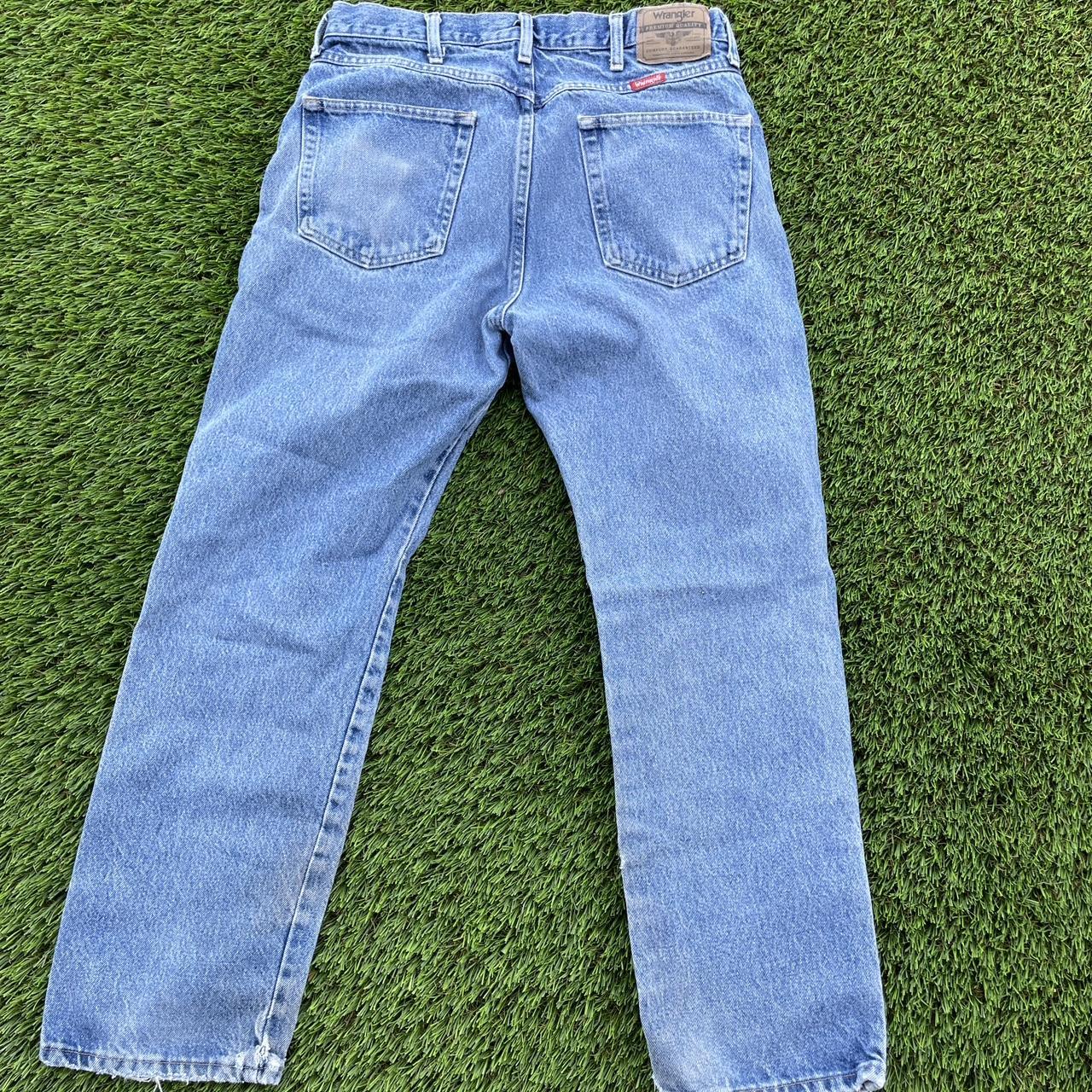 wrangler jeans 34x30 distressed great color... - Depop