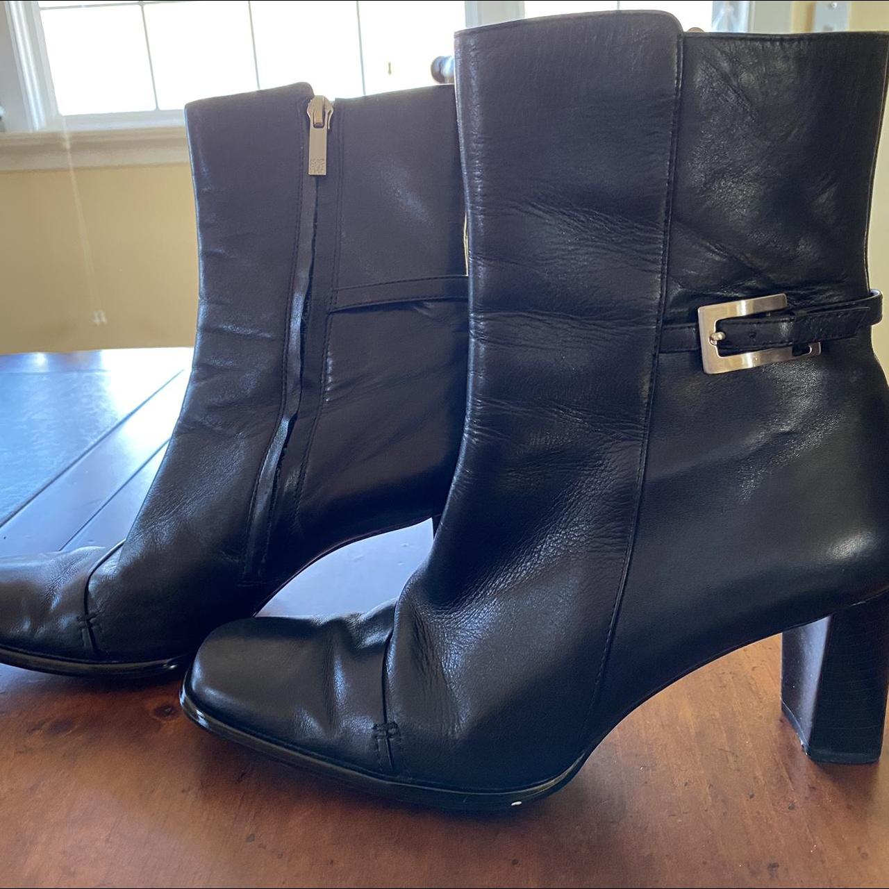 Anne Klein black Leather square toe boots size... - Depop