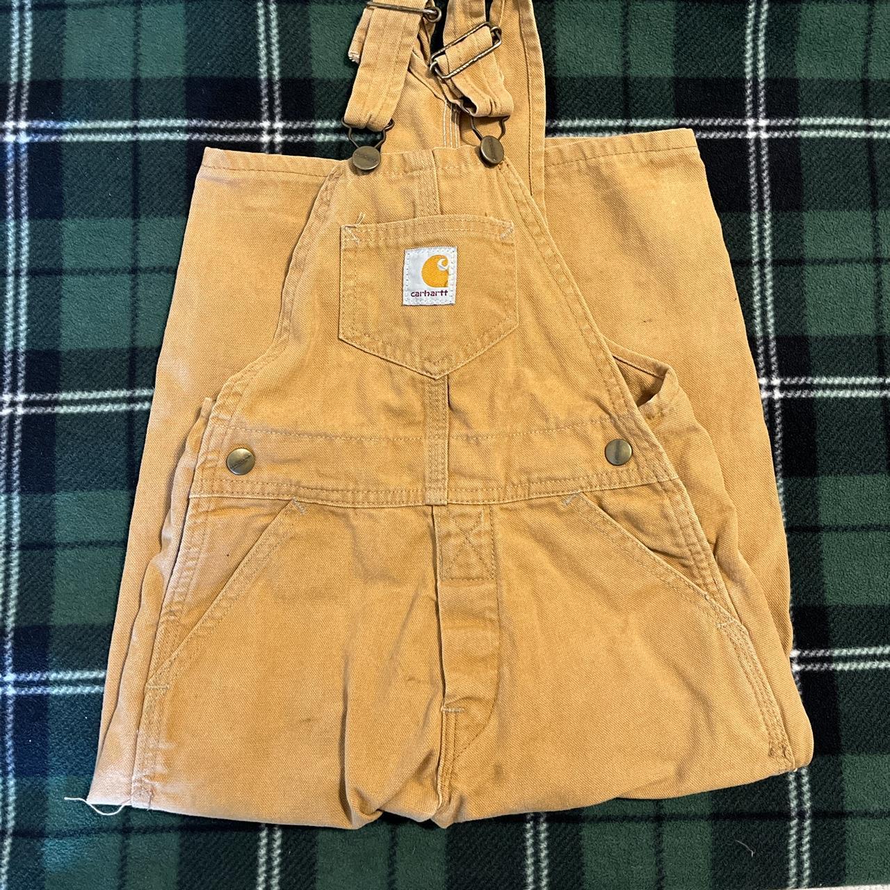 y2k kids carhartt double knee overalls really cute... - Depop