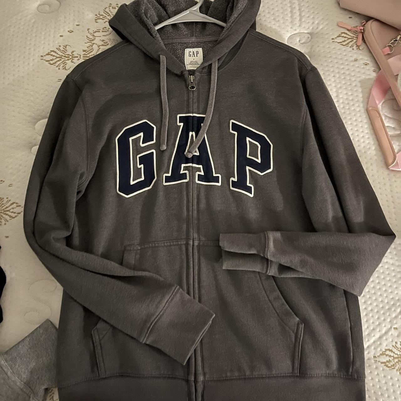 grey gap zip up size small worn a couple of... - Depop