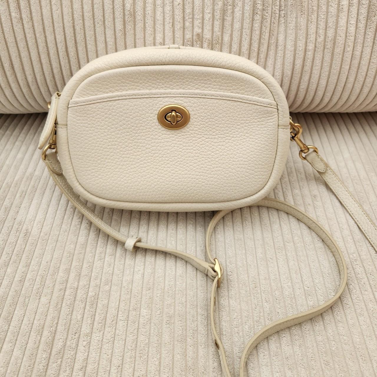 Beige White Vintage Coach Leather Shoulder Purse Crossbody Bag 