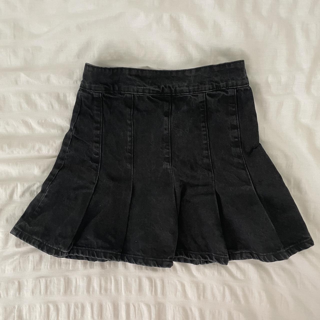 Black denim pleated skirt. Worn maybe 3 times, a bit... - Depop