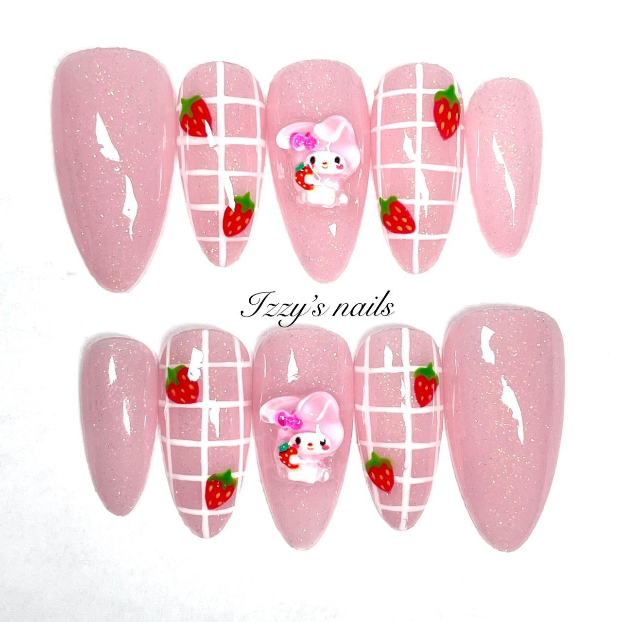 Nails Inc. White and Red Nails Depop