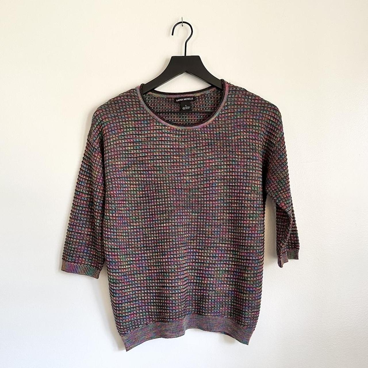 Subtle rainbow ultra light knit top/sweater with 3/4... - Depop