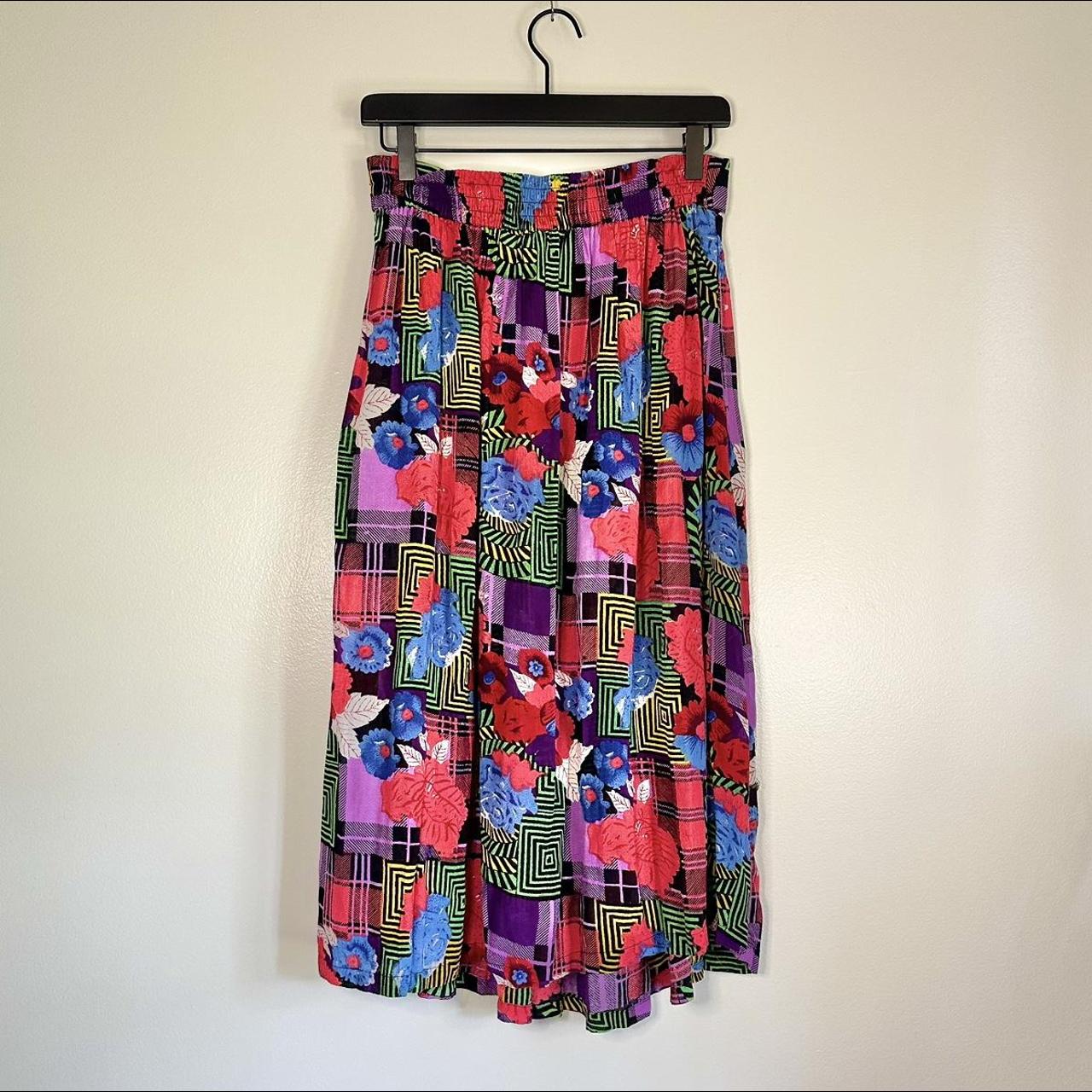 Beaded color block skirt, clashing pattern with... - Depop