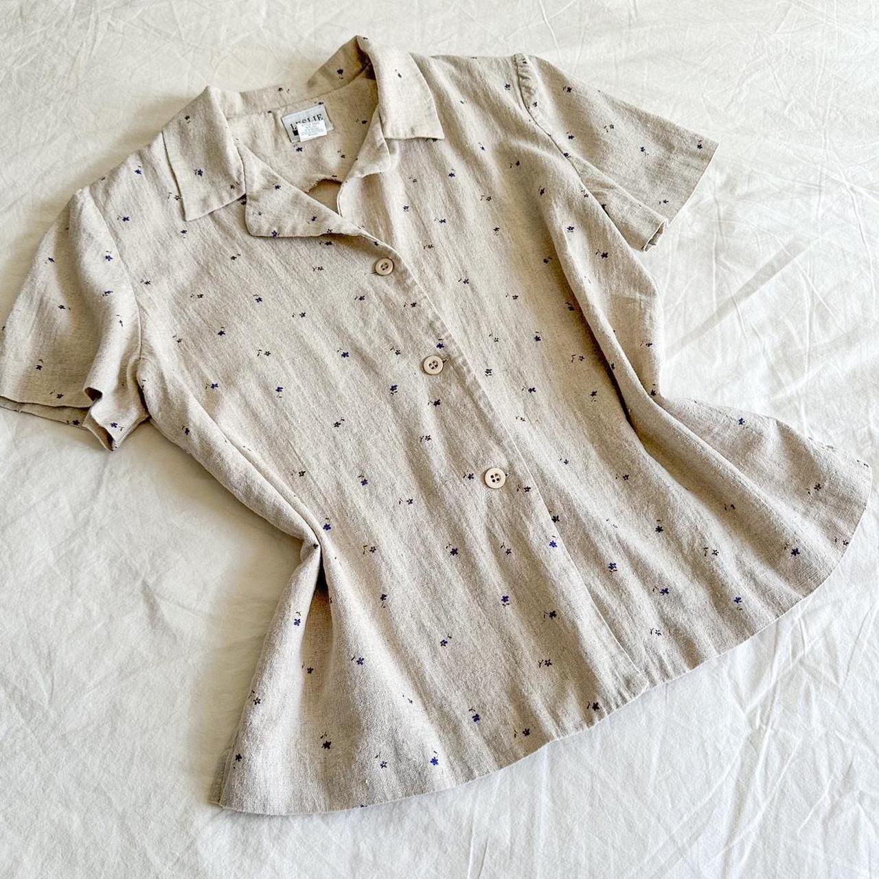 Vintage linen / rayon camp shirt / blouse in natural... Depop