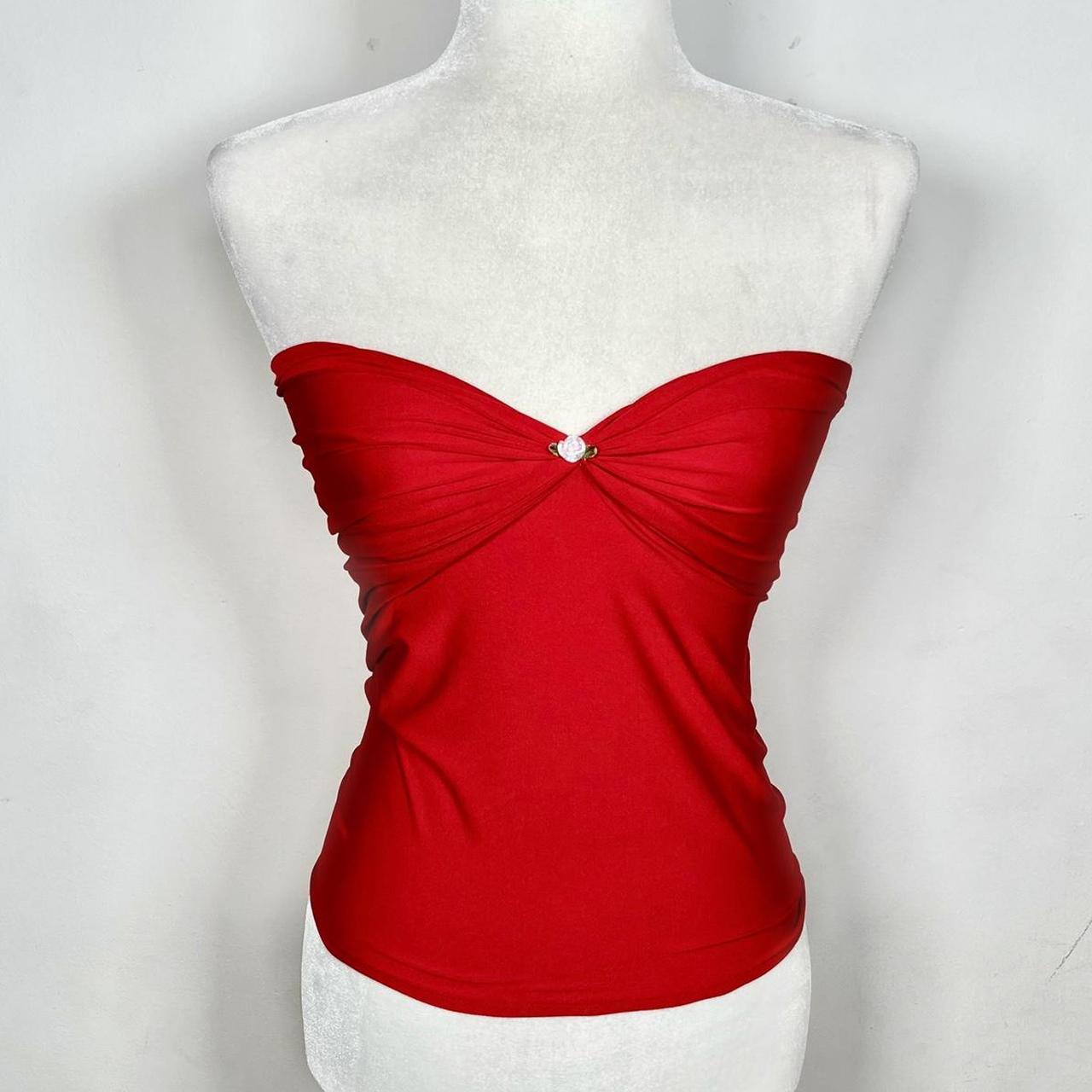 Red scrunch white rose tube top -handmade by me not... - Depop