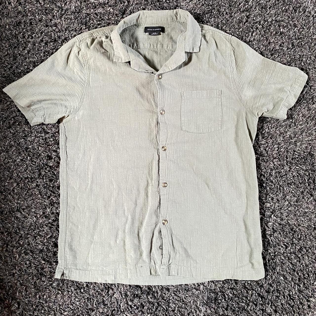 Sage green camp collar linen shirt with chest... - Depop