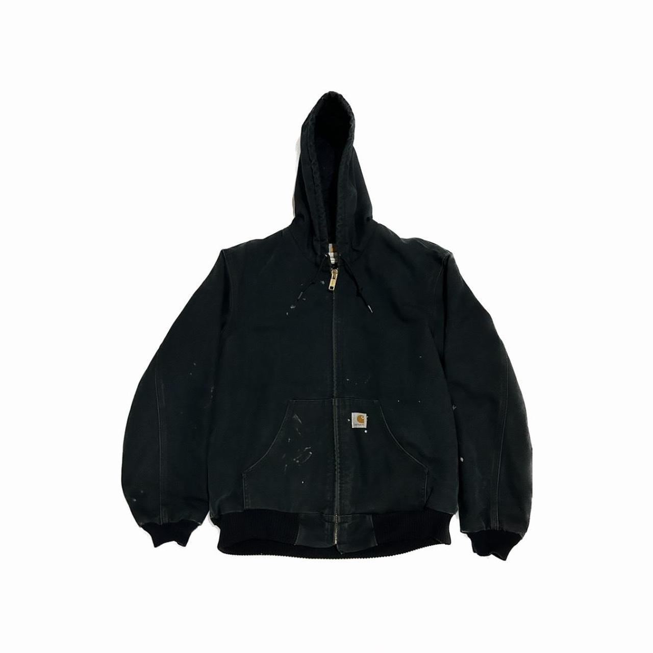 Vintage Carhartt Hooded Workwear Zip-up J140 Blk - Depop