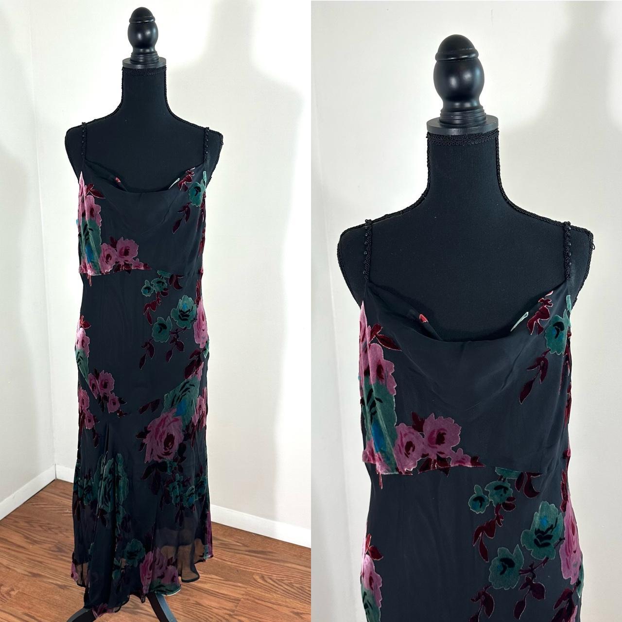 90s Nine West velvet floral dress Size 12 Fabric... - Depop