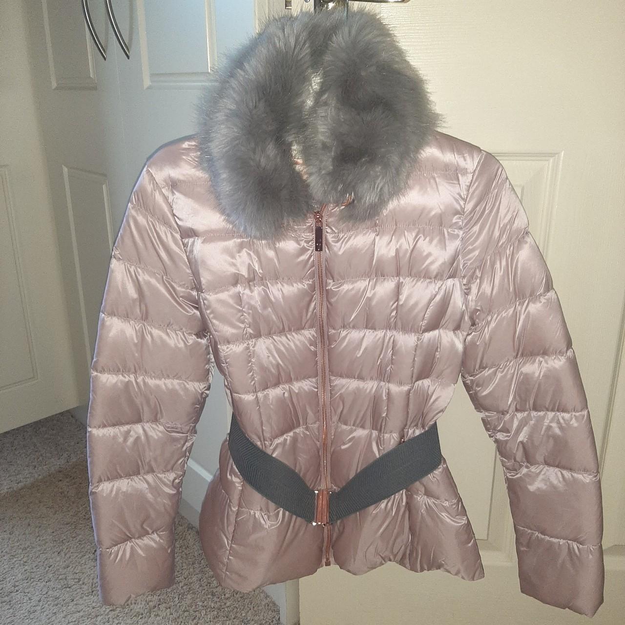 Yelta Grey Ted Baker Yelta Jacket Womens Yelta Faux Fur Collar