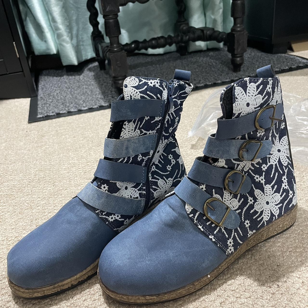 Women's Vintage Buckle Strap Ankle Boots Floral... Depop