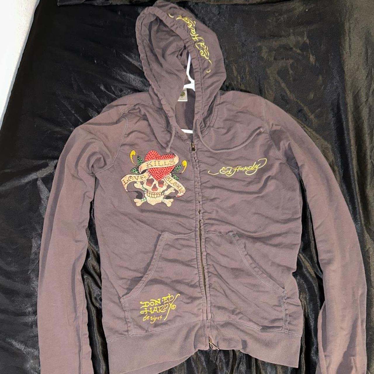 Ed Hardy Women's Brown and Yellow Sweatshirt | Depop