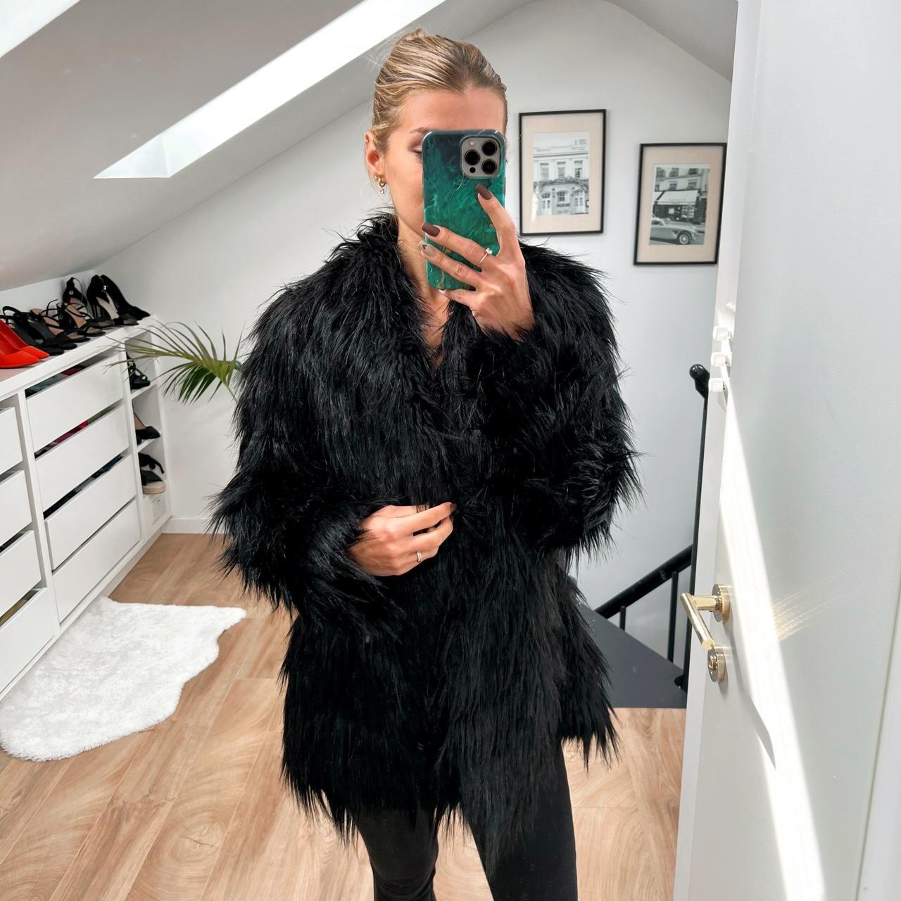 Oasis black fur coat best sale