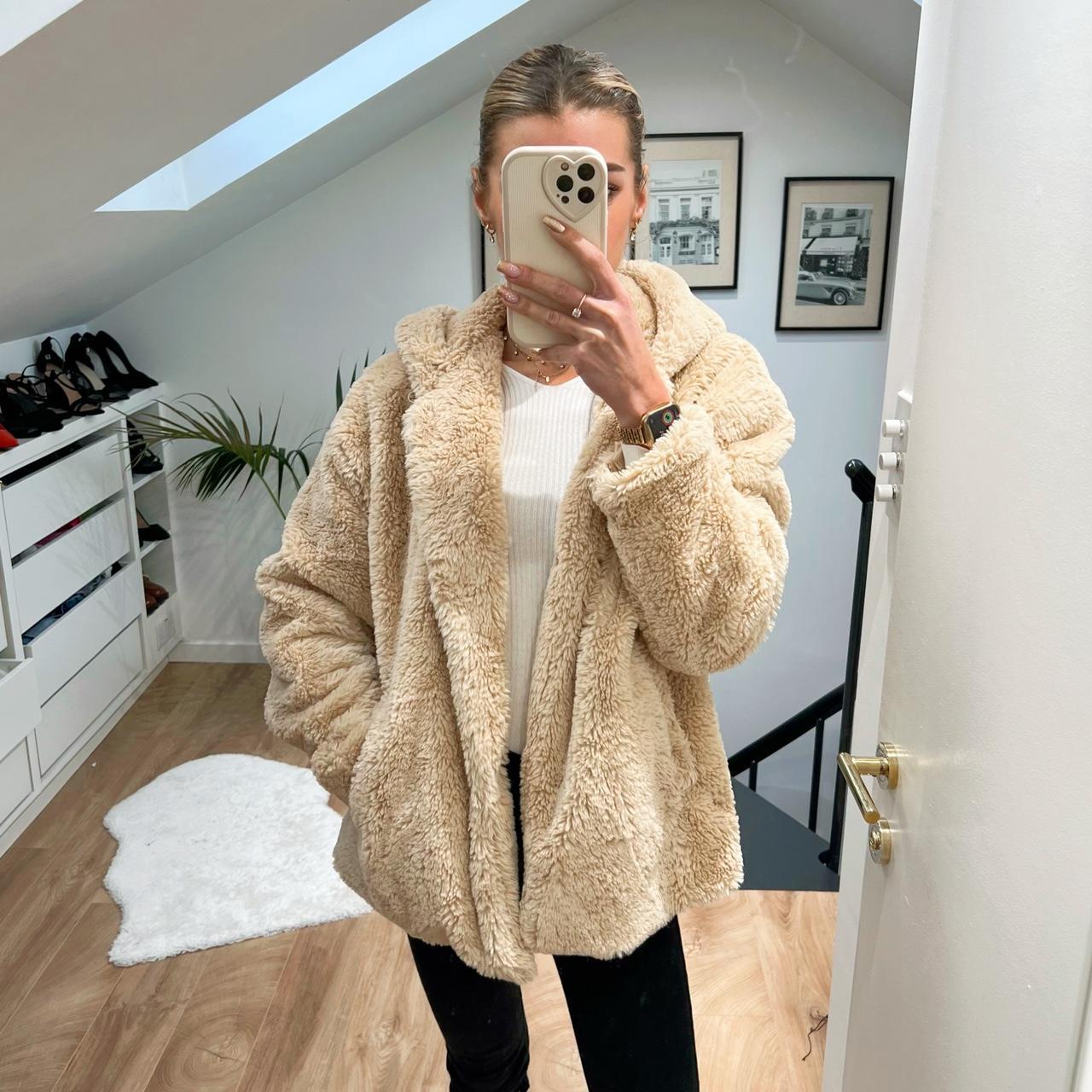 Papaya Cream Beige Hooded Soft Faux Fur Teddy Jacket. Depop