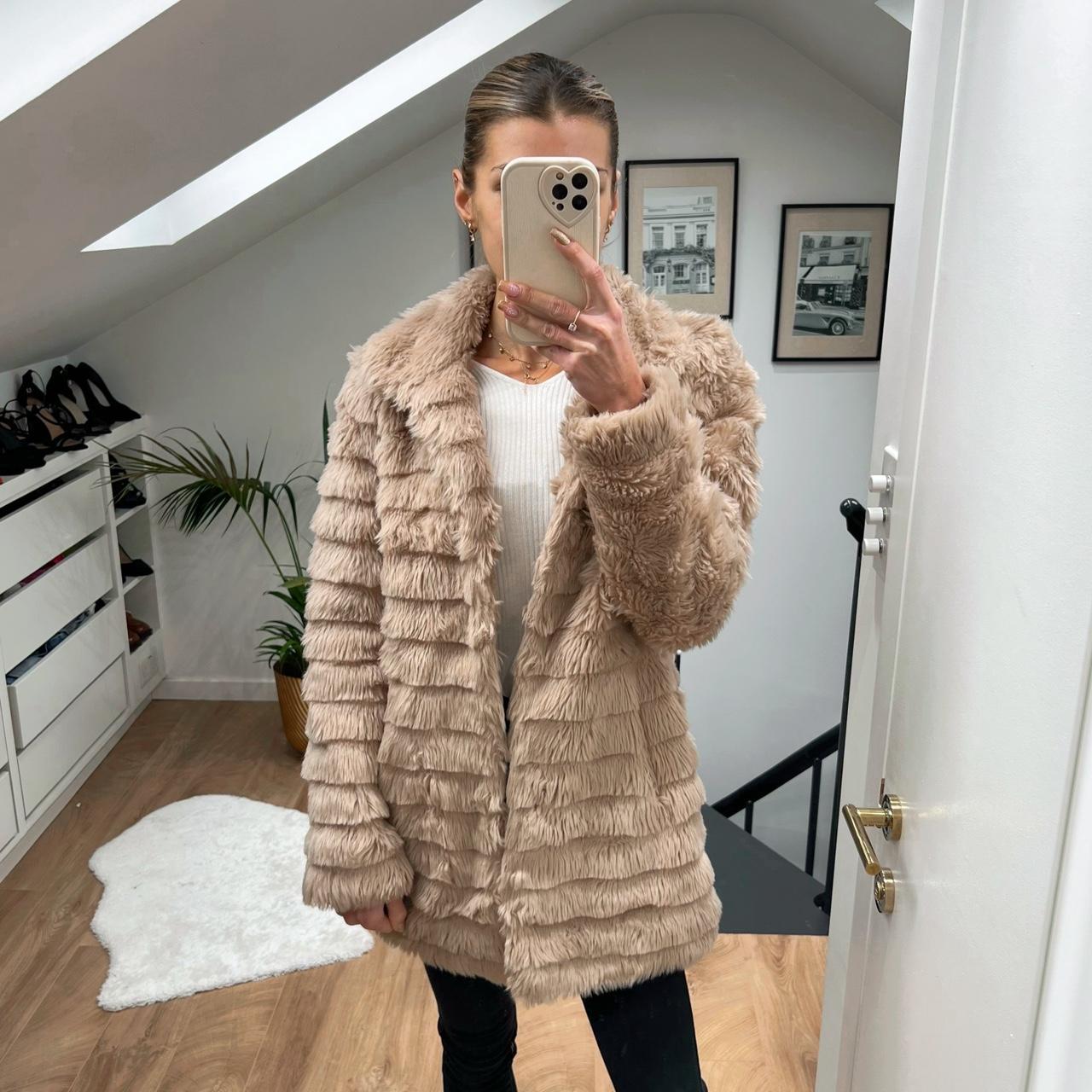 Tan faux fur coat online