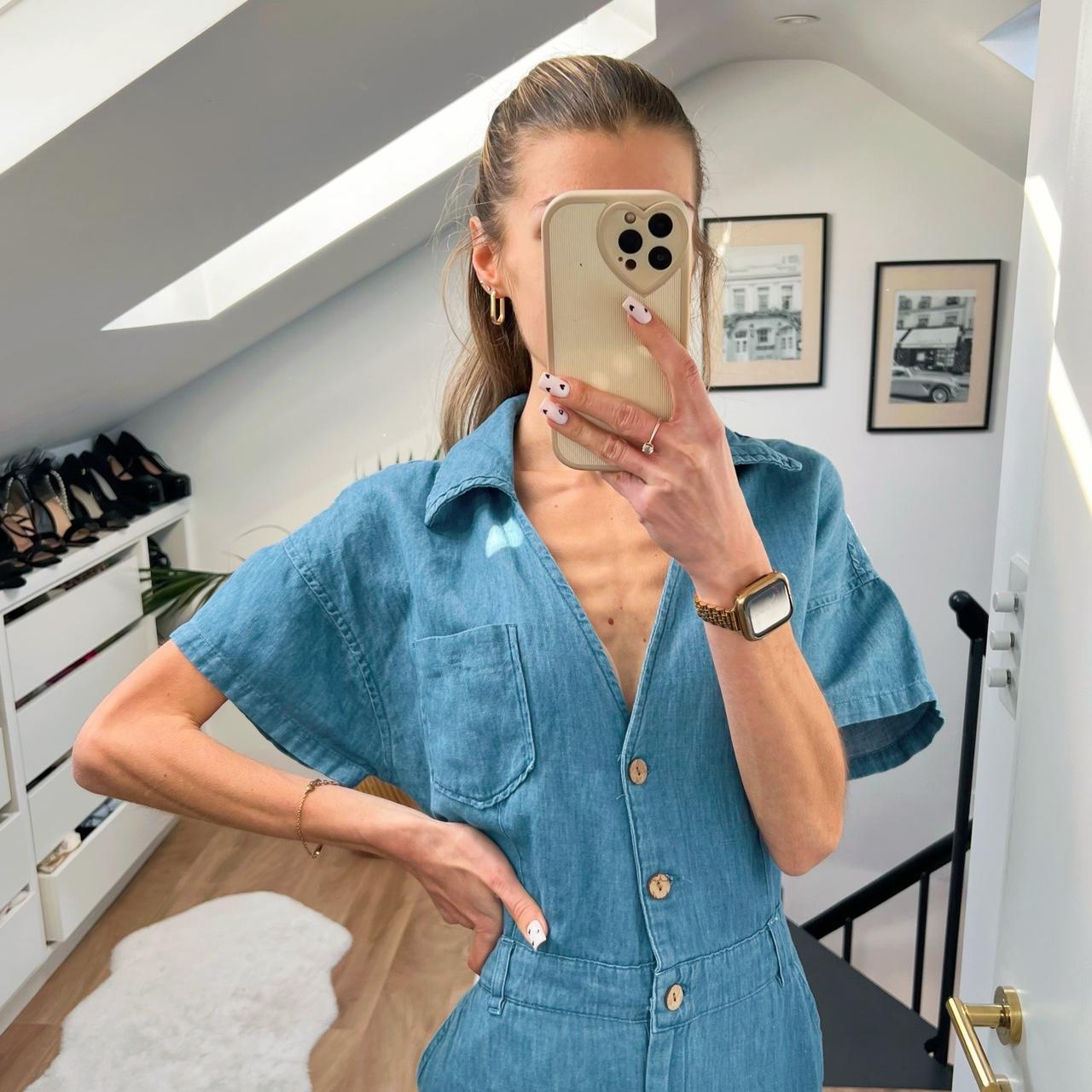 Denim jumpsuit women lapel puff sleeves double-breasted long overalls women  fashion