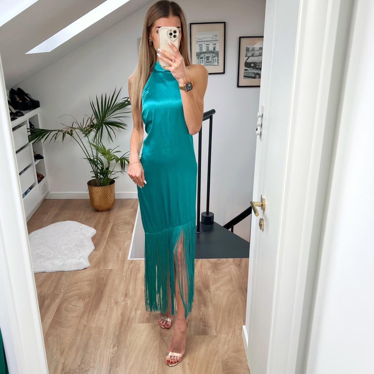 BNWT Blue Zara High Neck Fringe Tassel Midi Depop