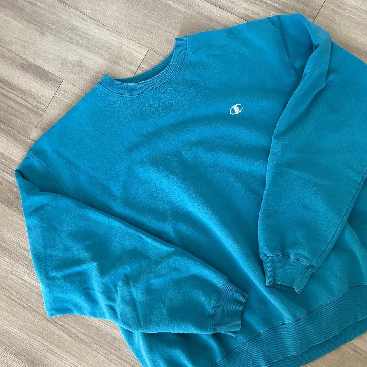 TEAL CHAMPION CREWNECK SWEATSHIRT this sweatshirt... - Depop