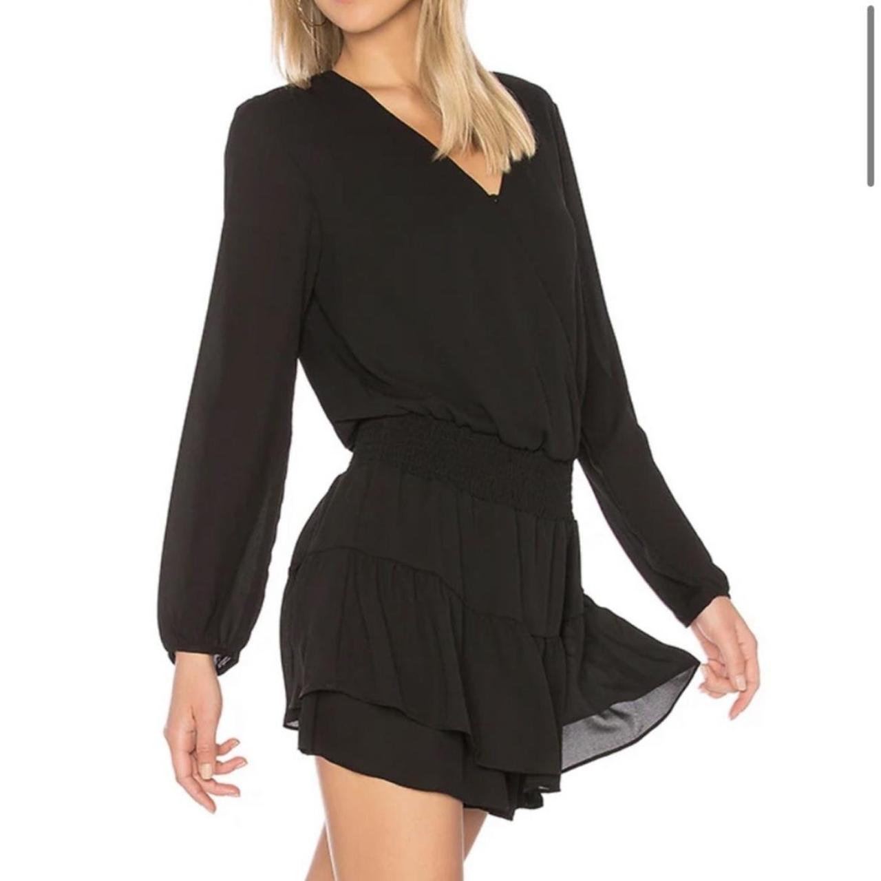 Smocked surplice dress in black, Brand is