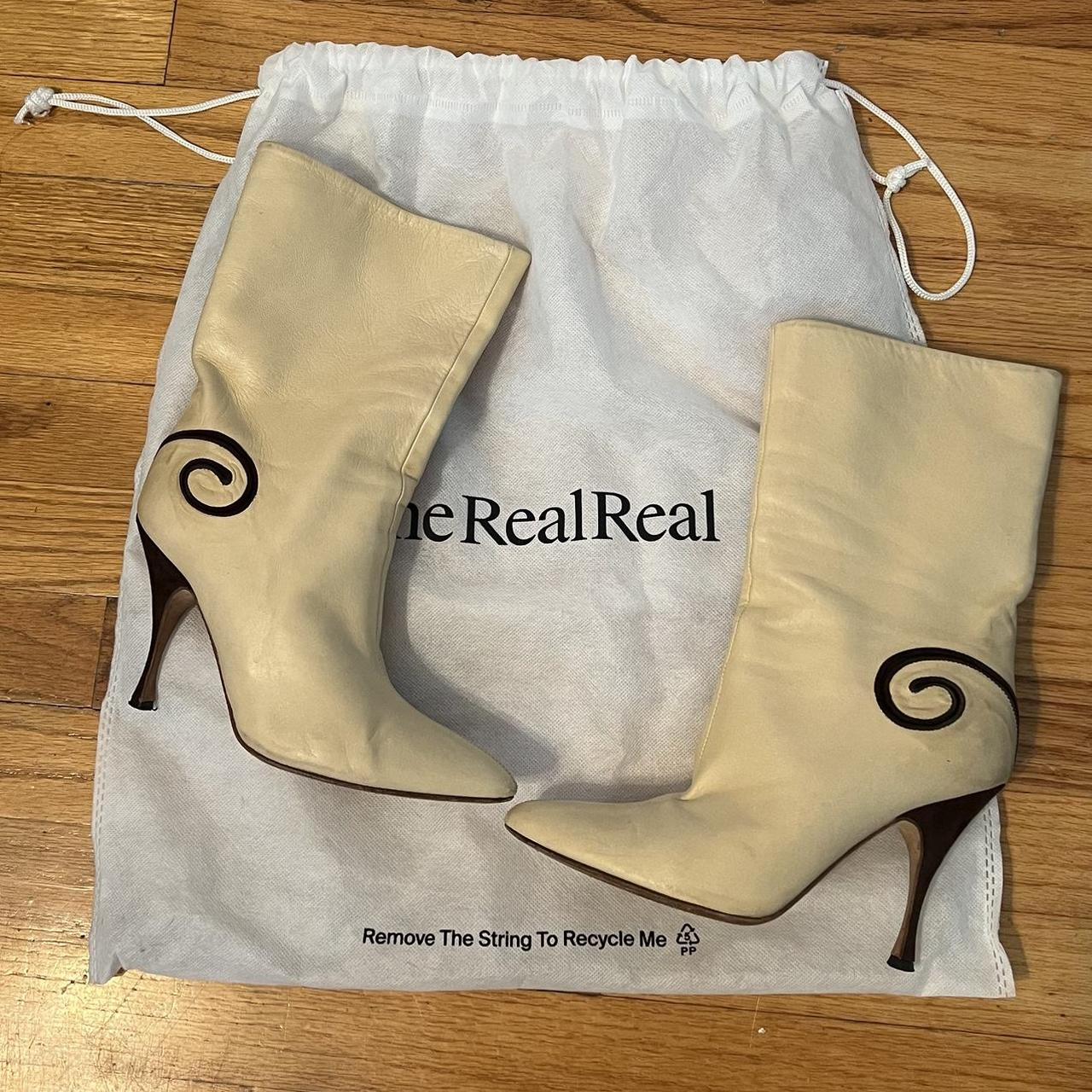 Cream Leather Booties/Heels Originally bought of... Depop