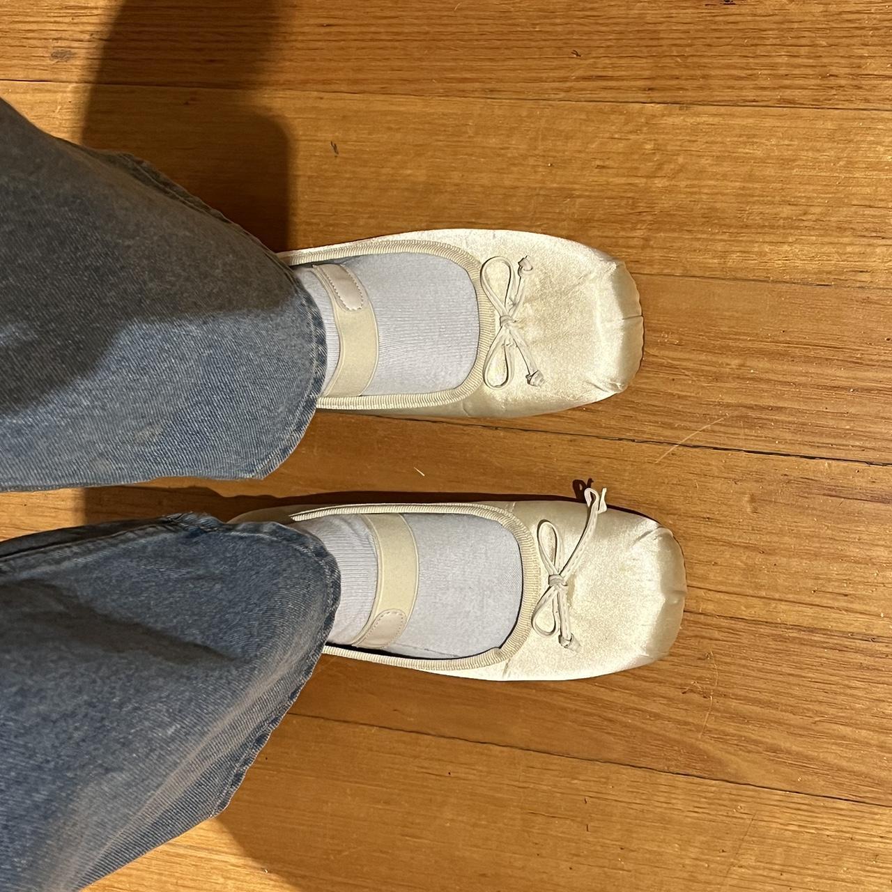 white satin ballet flats
