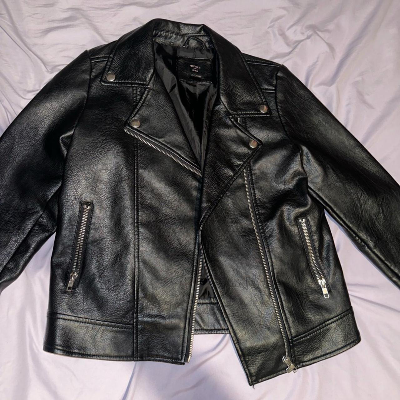 Leather Jacket Forever 21 Girls Size 13/14 Leather... - Depop