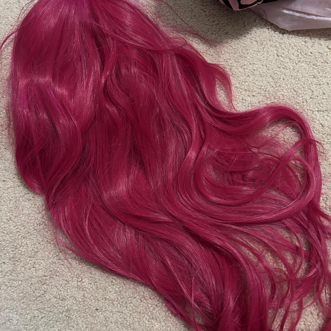 pink synthetic wig! worn once for a princess robot... - Depop