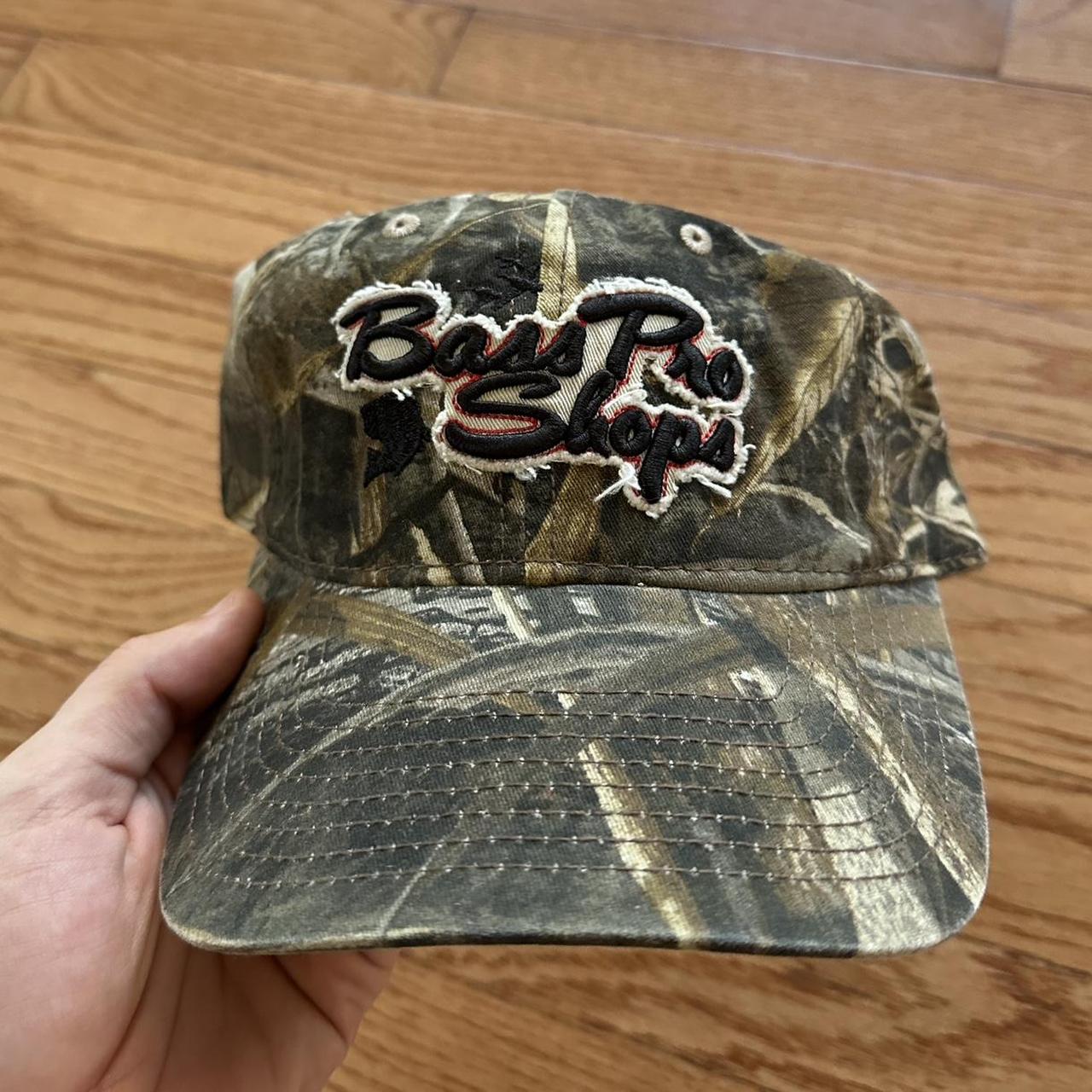 Bass Pro Shops Hat Camo Black and Red Spellout  - Depop