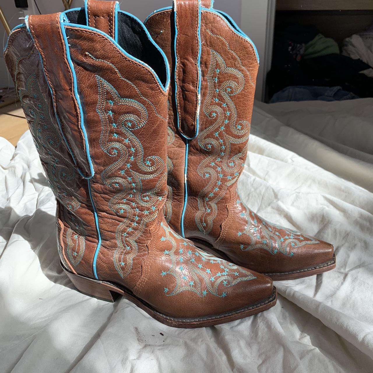 Women's Brown and Blue Boots | Depop