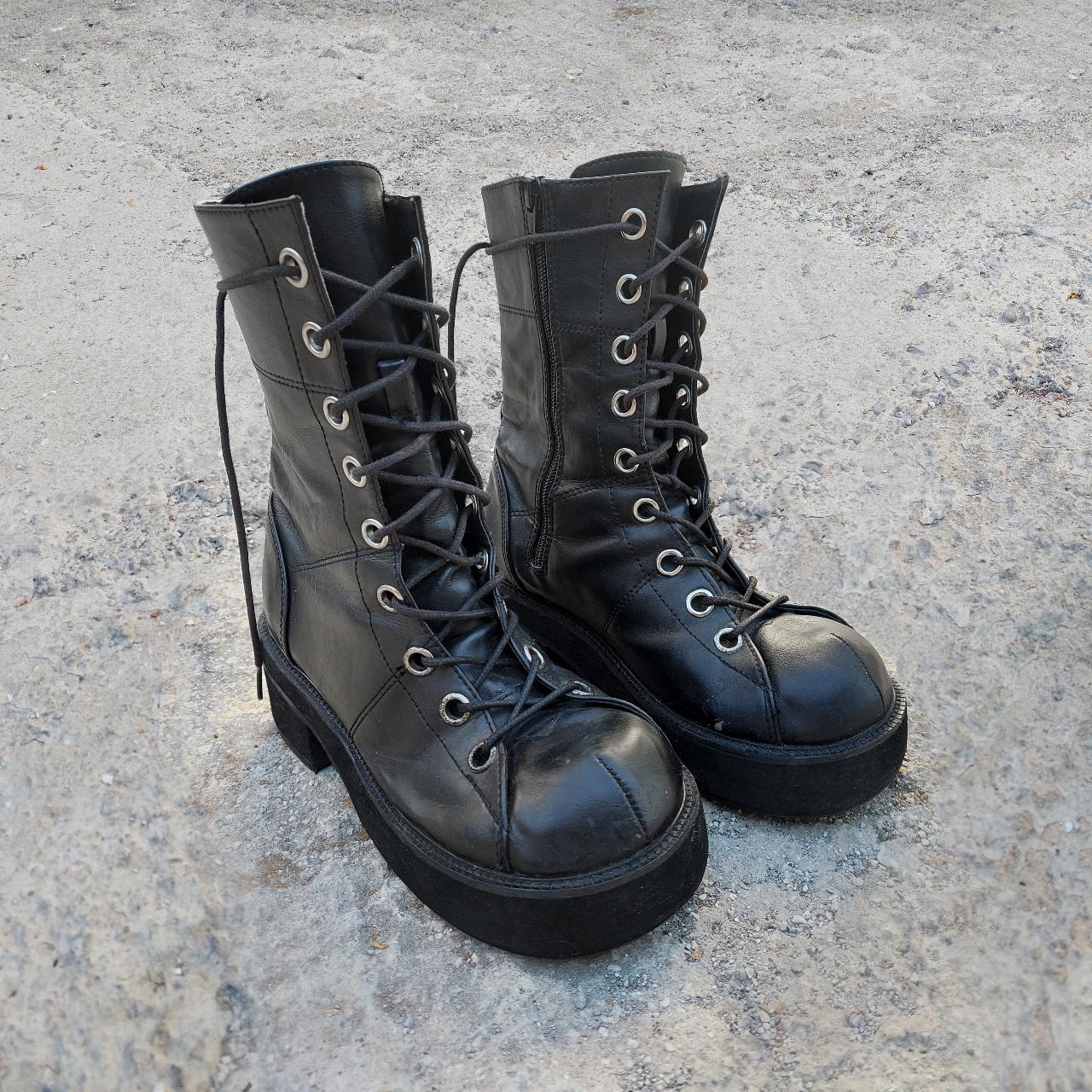 Black Combat Platform Boots size 40.5 goth combat... - Depop