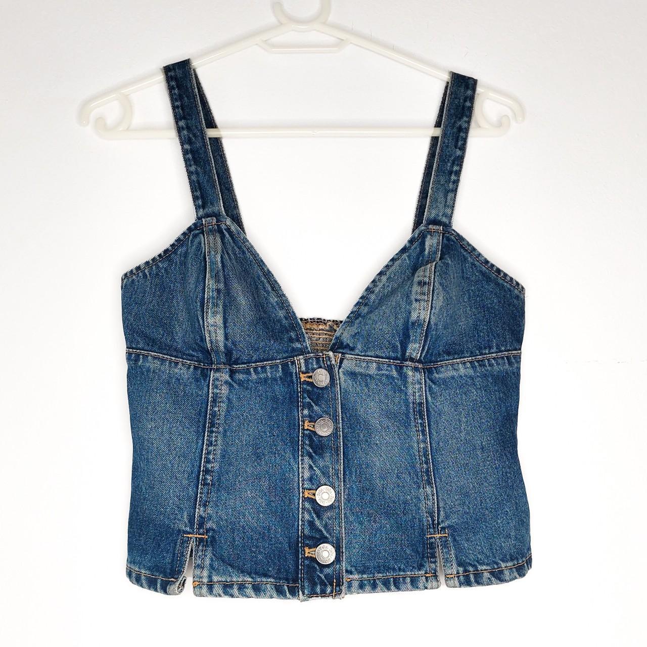 Denim Corset Style Bottom Up Crop top size Small or... - Depop