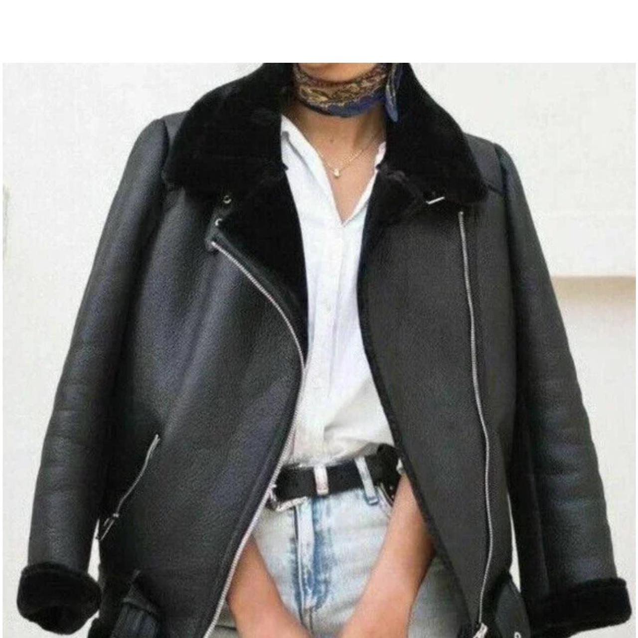 Zara Black faux leather aviator jacket like new Depop