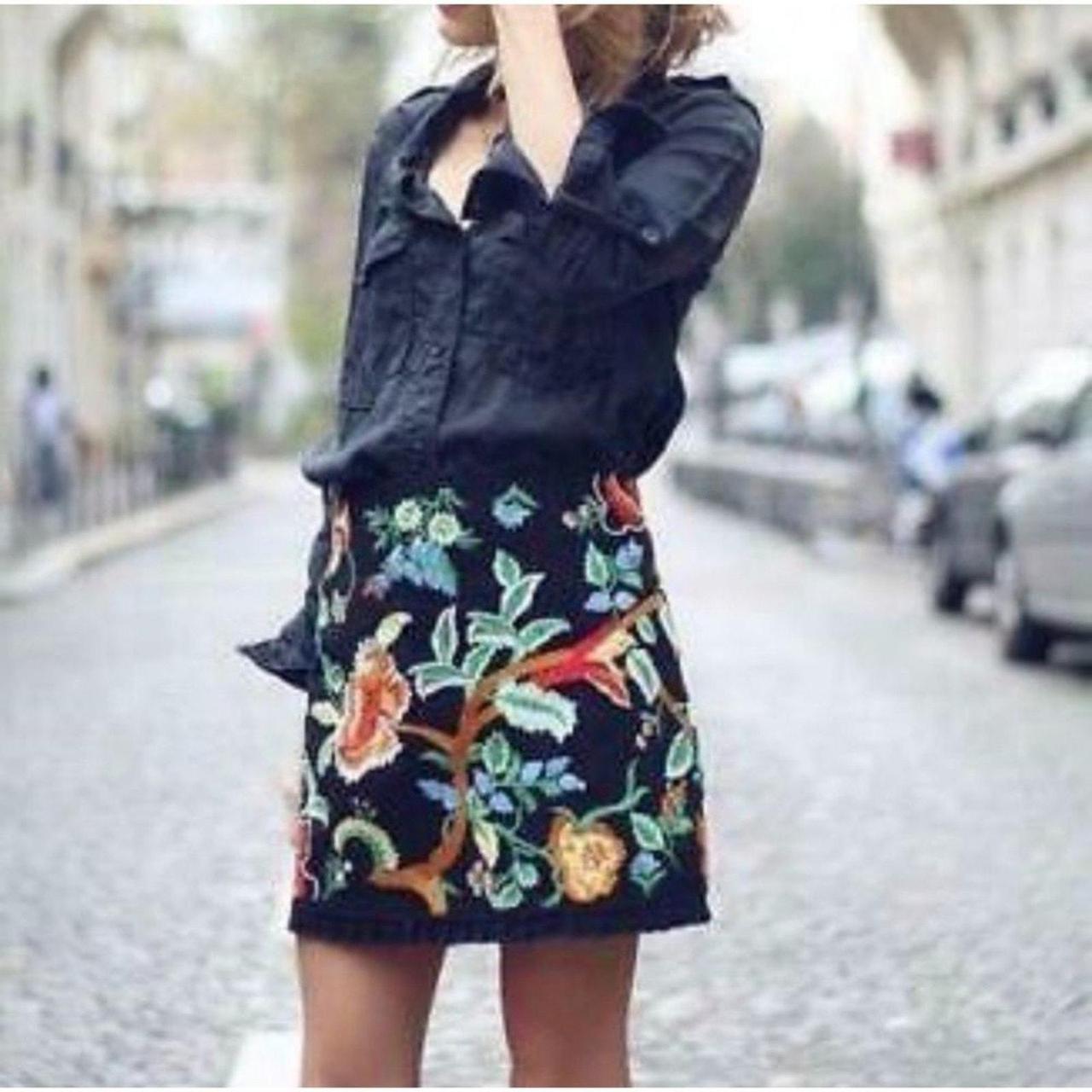 Floral embroidered skirt zara best sale