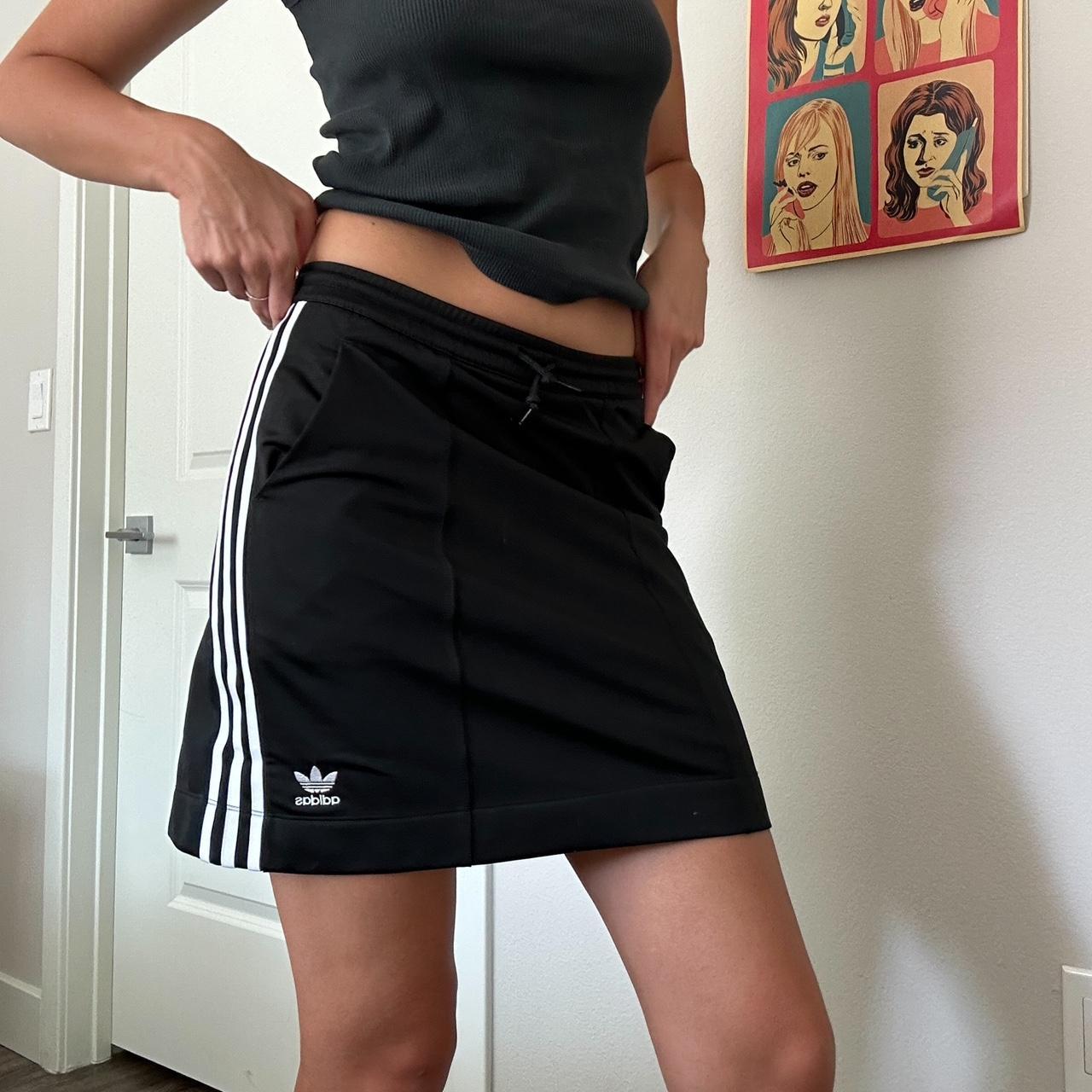 Adidas Originals black and white mini skirt with. Depop